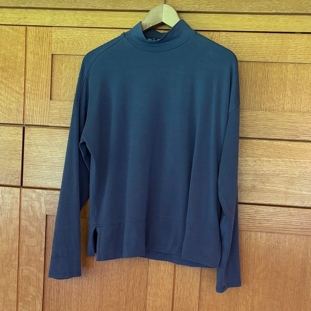 Eileen Fisher Stretch Knit Mock Neck Top Twilight Sz. XS